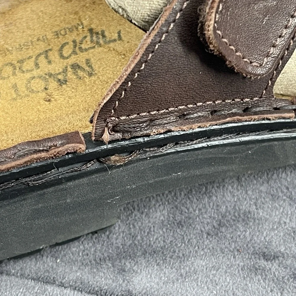Naot Brown Leather Slide Sandals Men's EU 42 US 9 Adjustable Comfort